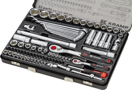 Værktøj, Kombitopnøglesæt med 82 dele 1/4" x 1/2" og 9 ringgaffelnøgler, Kramp 3