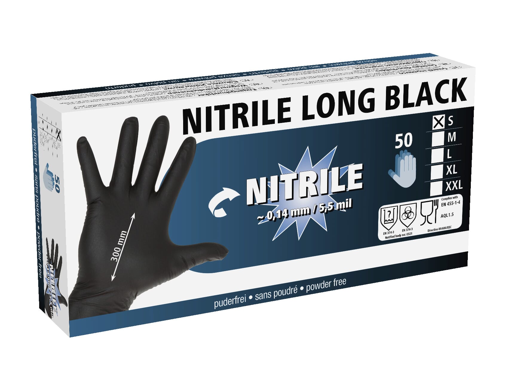 Gants jetables Nitrile Long Black M - Keron - 4018653153215