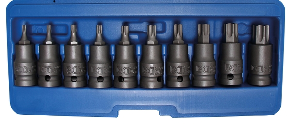 Tools, Impact Bit Socket Set | 12.5 mm (1/2") Drive | T-Star (for Torx) T20 - T70 | 10 pcs., BGS technic 1