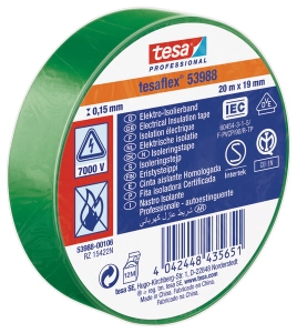 Fasteners, Electrical insulation tape soft-PVC, green, 20m x 19mm TesaFLEX®, TESA 1